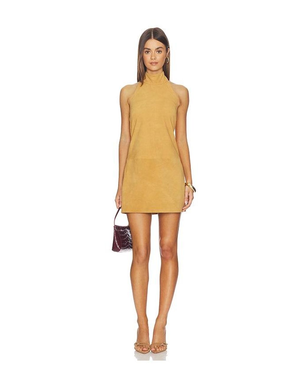 AEXAE Multicolor Leather Suede Mini Halter Dress