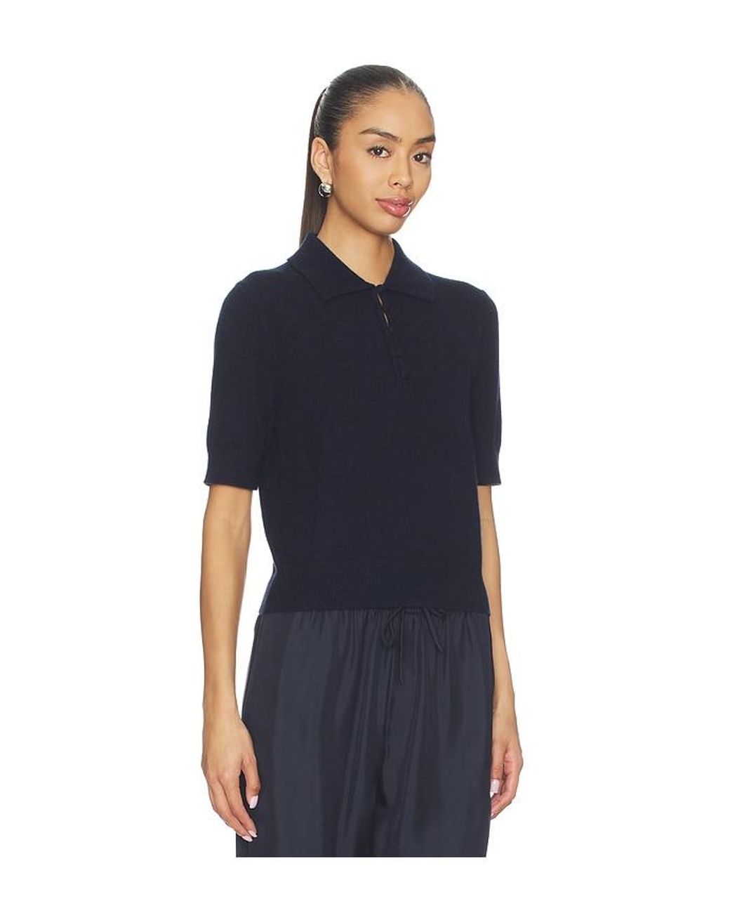 White + Warren Blue Cashmere Button Polo