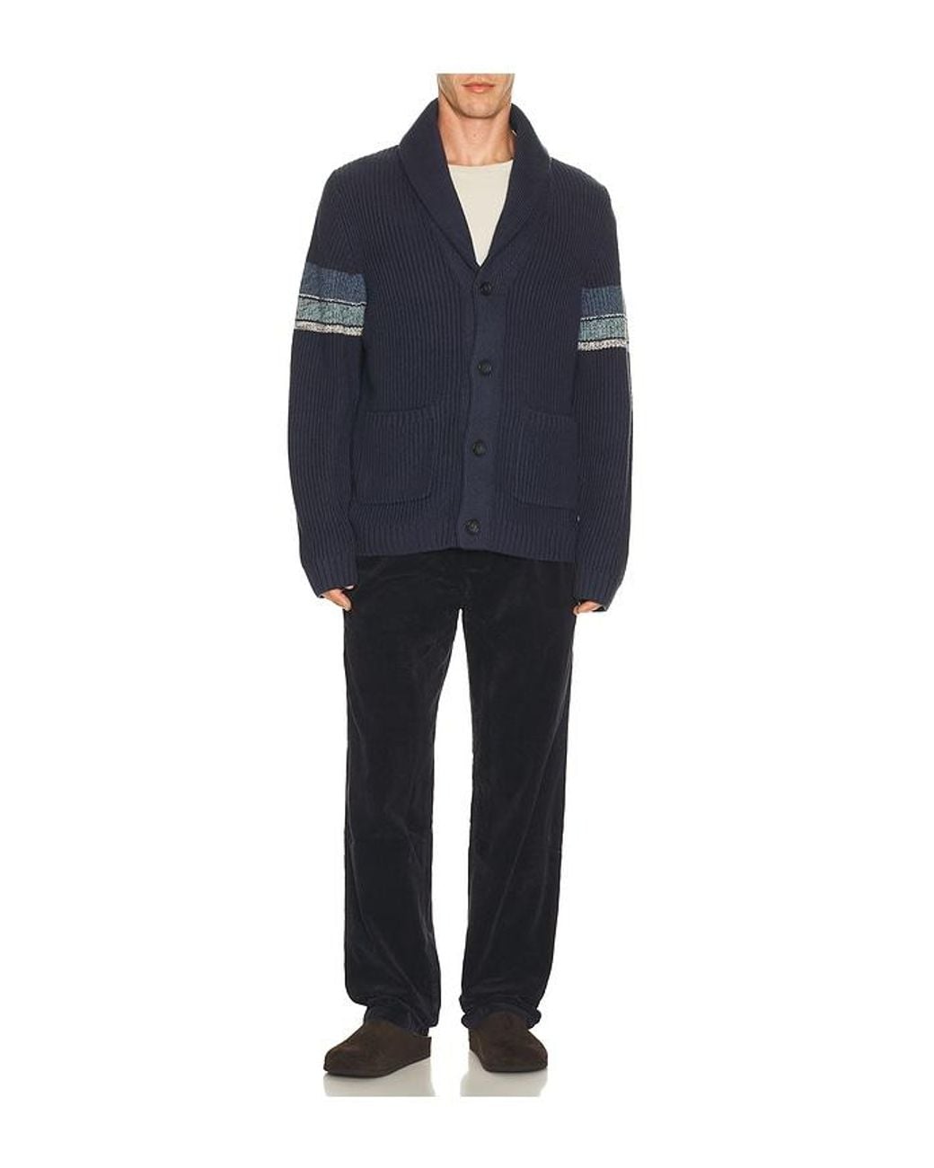 Marine Layer Blue Varsity Shawl Cardigan for men