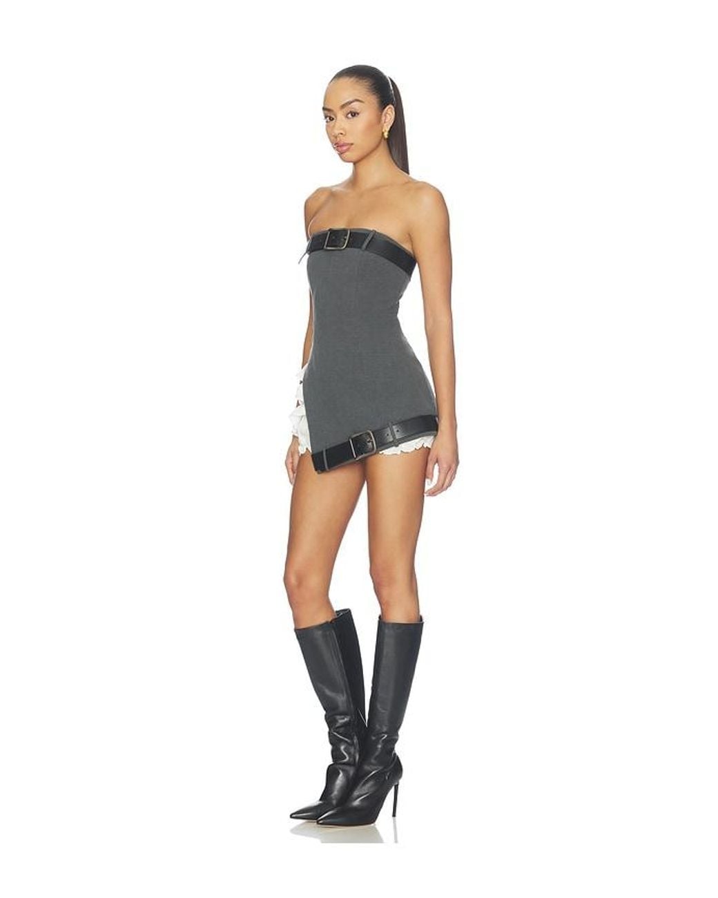 MARRKNULL Gray Dislocation Crop Dress