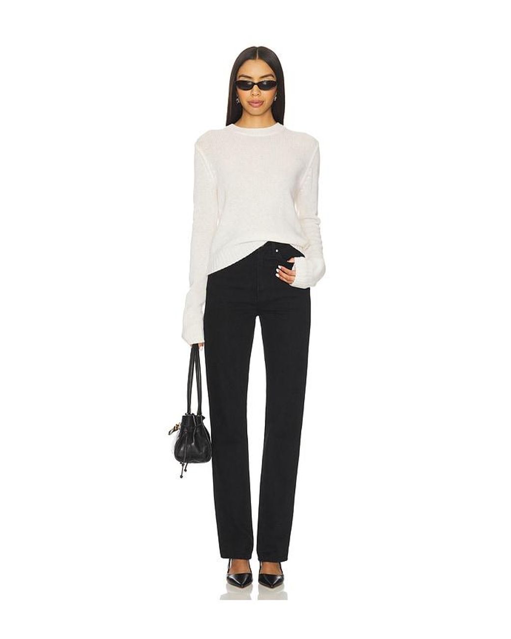 Enza Costa White Easy Long Sleeve Crew Sweater