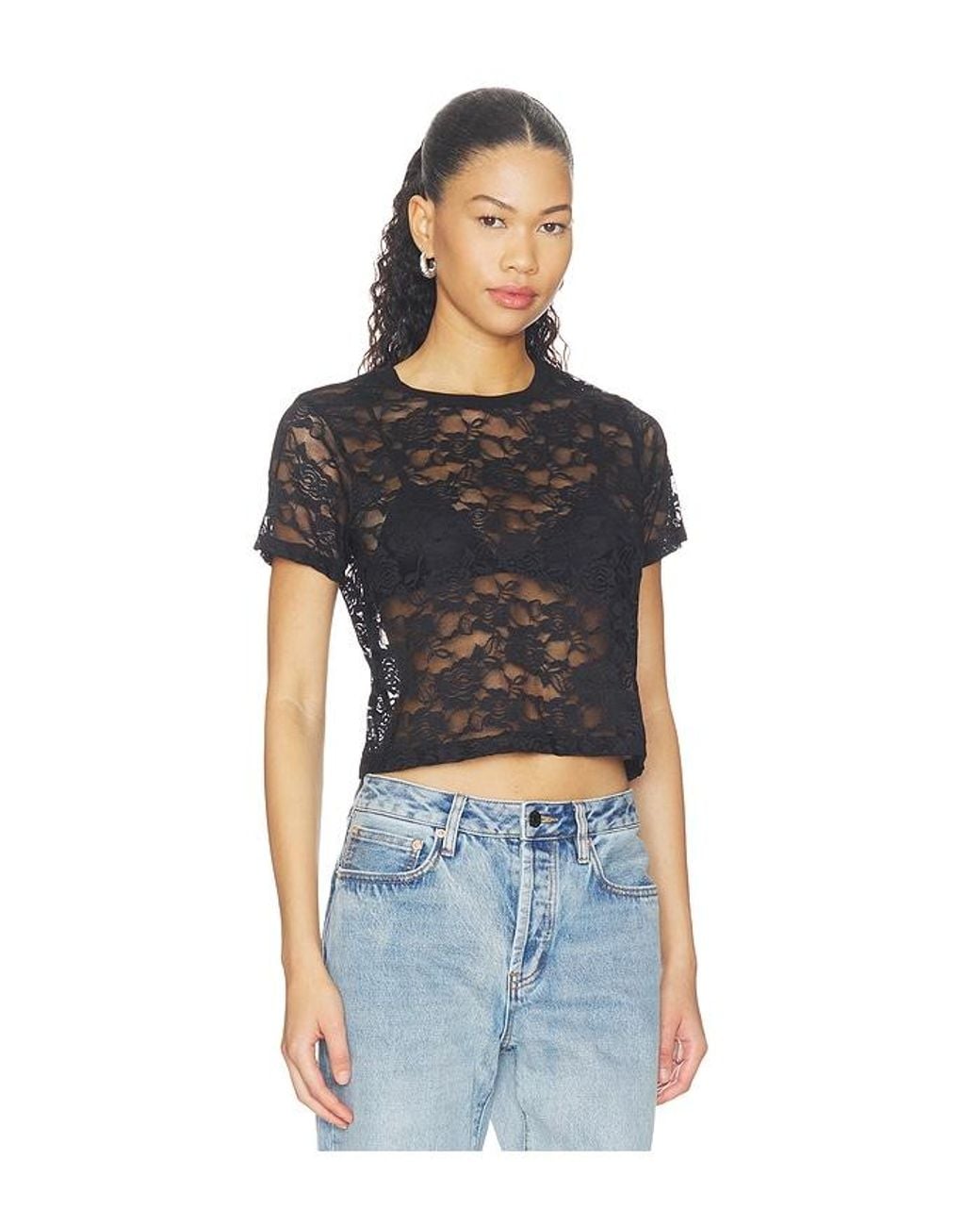 Michael Lauren Black Tyrique Shortsleeve Crop Baby Tee