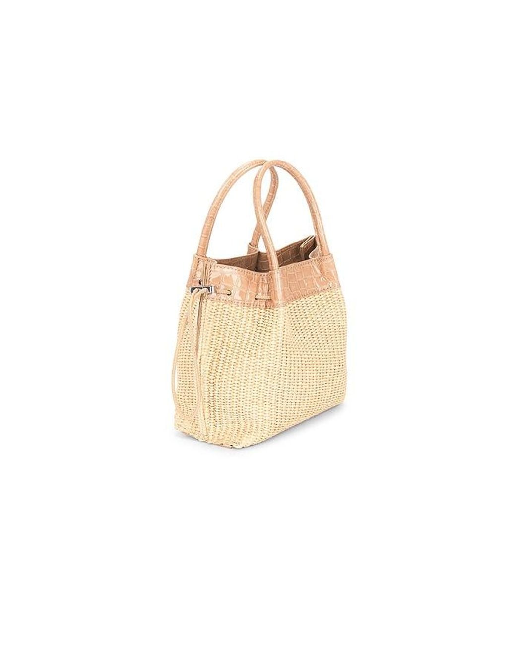 By Far White Baby Kayla Raffia & Croco Embossed Handbag