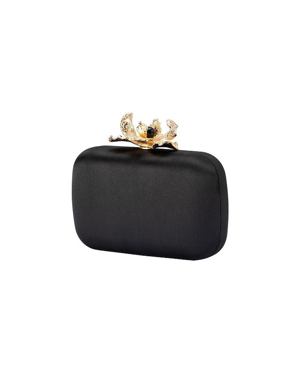 Olga Berg Black Adele Orchid Lock Clutch