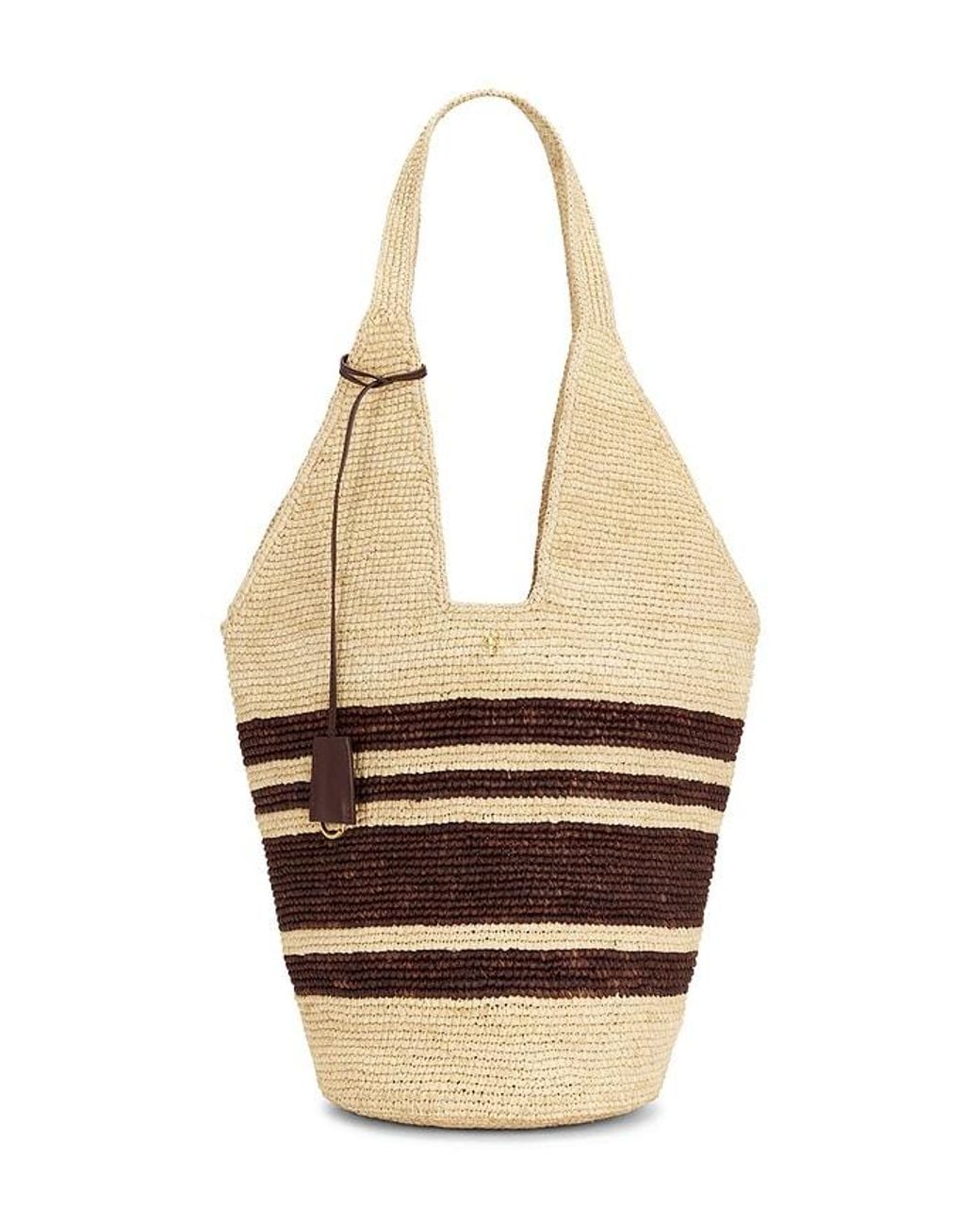 Anine Bing Natural Leah Stripes Hobo Raphia Bag