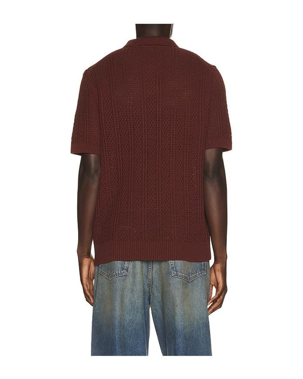 Vince Red Seed Stitch Rib Short Sleeve Polo Shirt for men