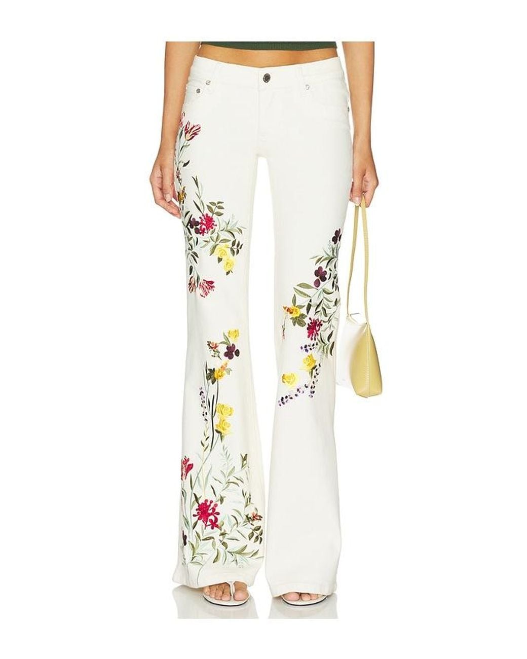 Alice + Olivia White Chic Embroided Jean