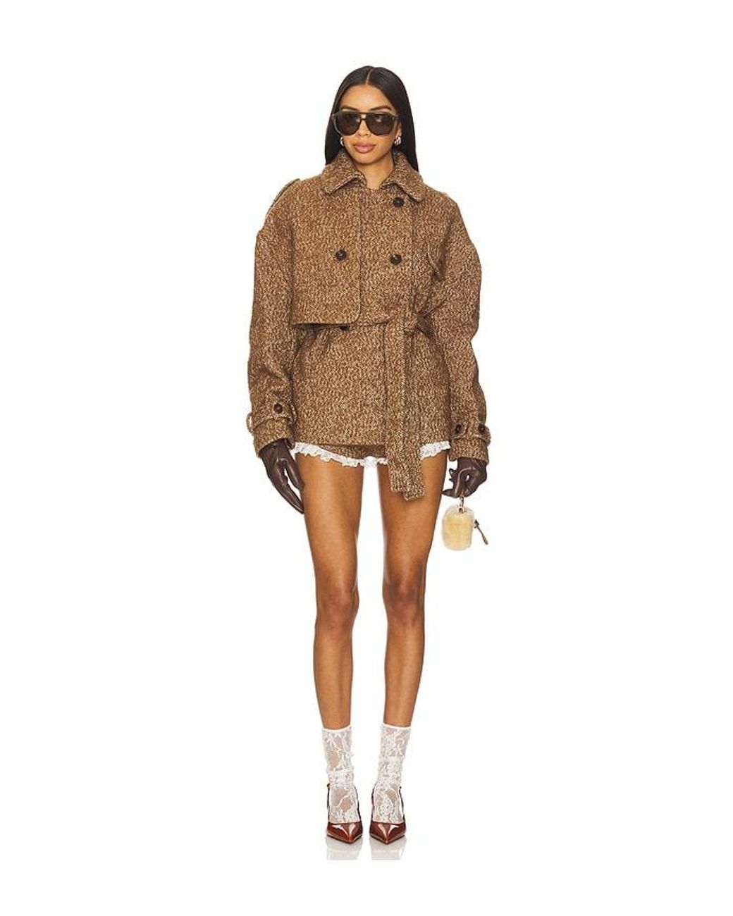 YUHAN WANG Multicolor Lace Trimmed Herringbone Short