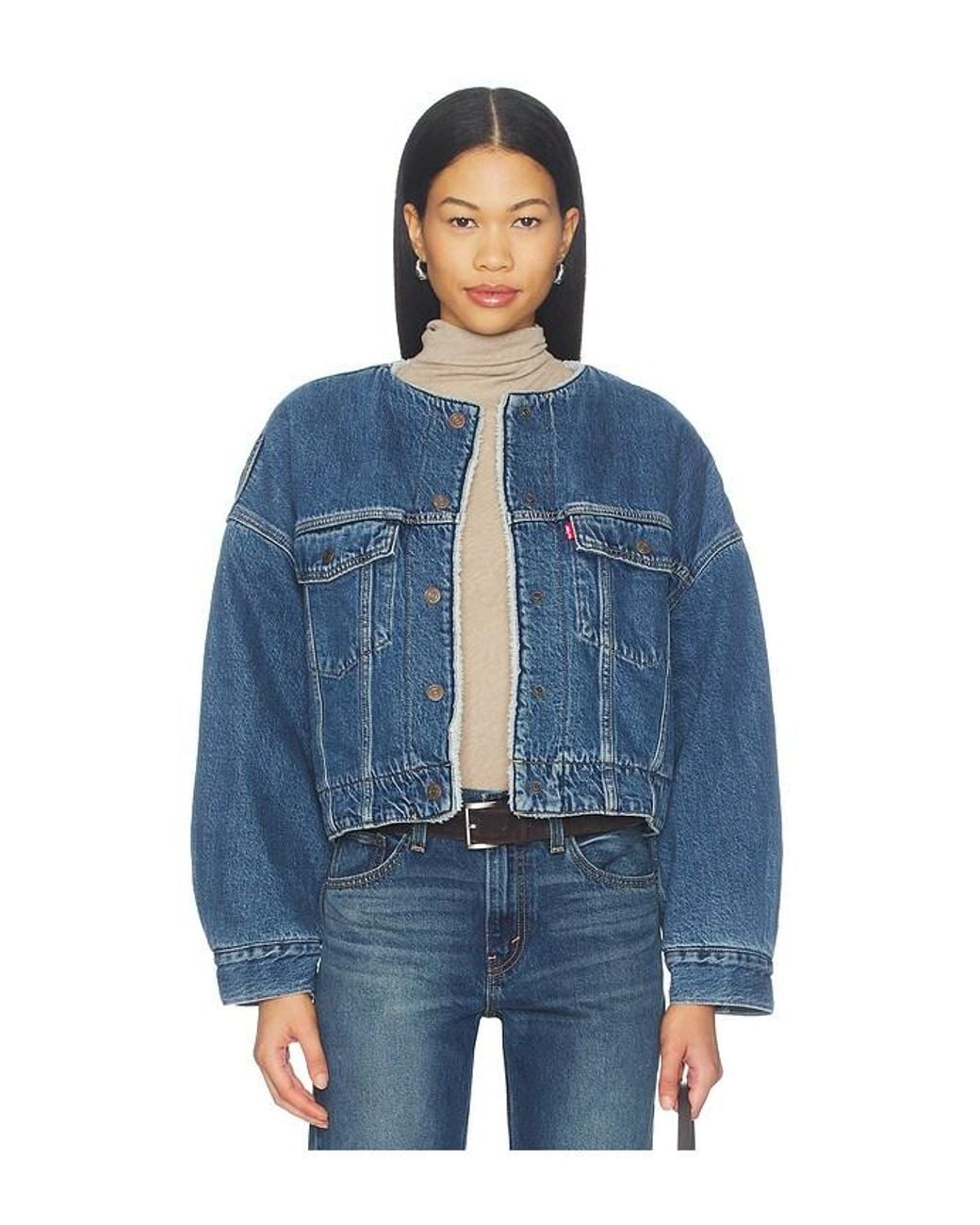 Levi's Blue Collarless Crop Sherpa Trucker