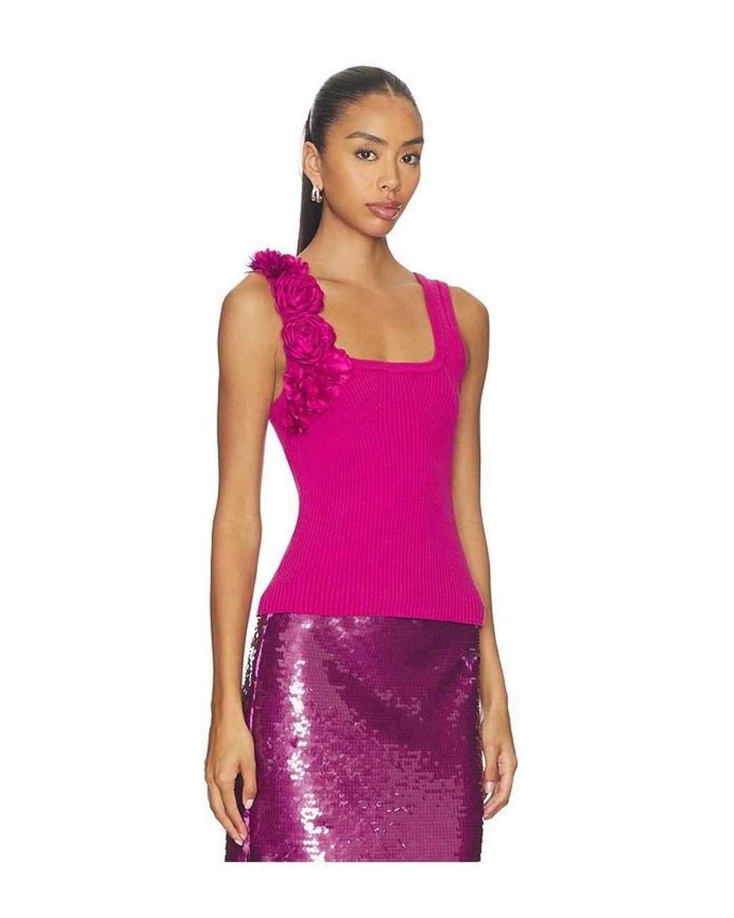 Aje. Pink Emmy Flower Knit Tank Top