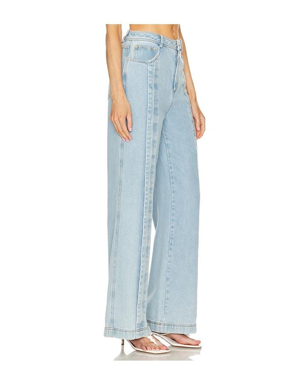 Acler Blue Pleated High-Rise Denim Jeans