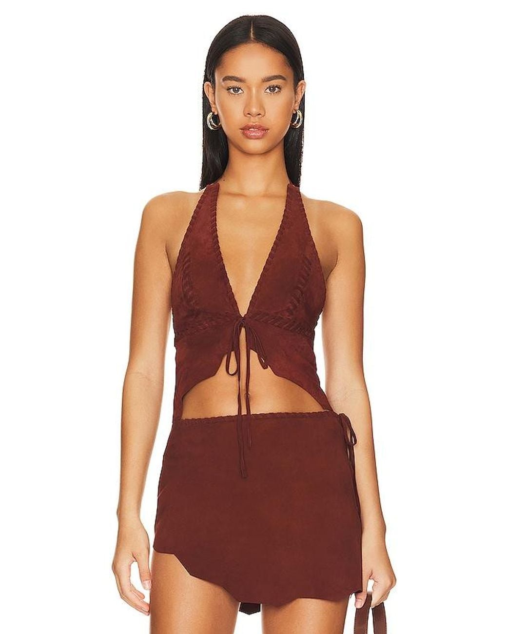 Lovers + Friends Red Suede Leather Top
