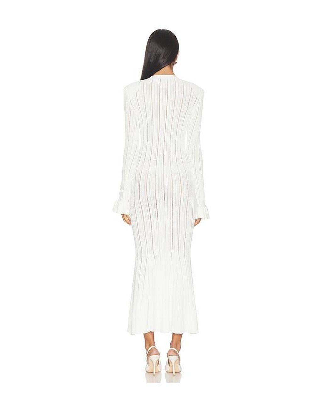 Self-Portrait White Pointelle Knit Midi Dress