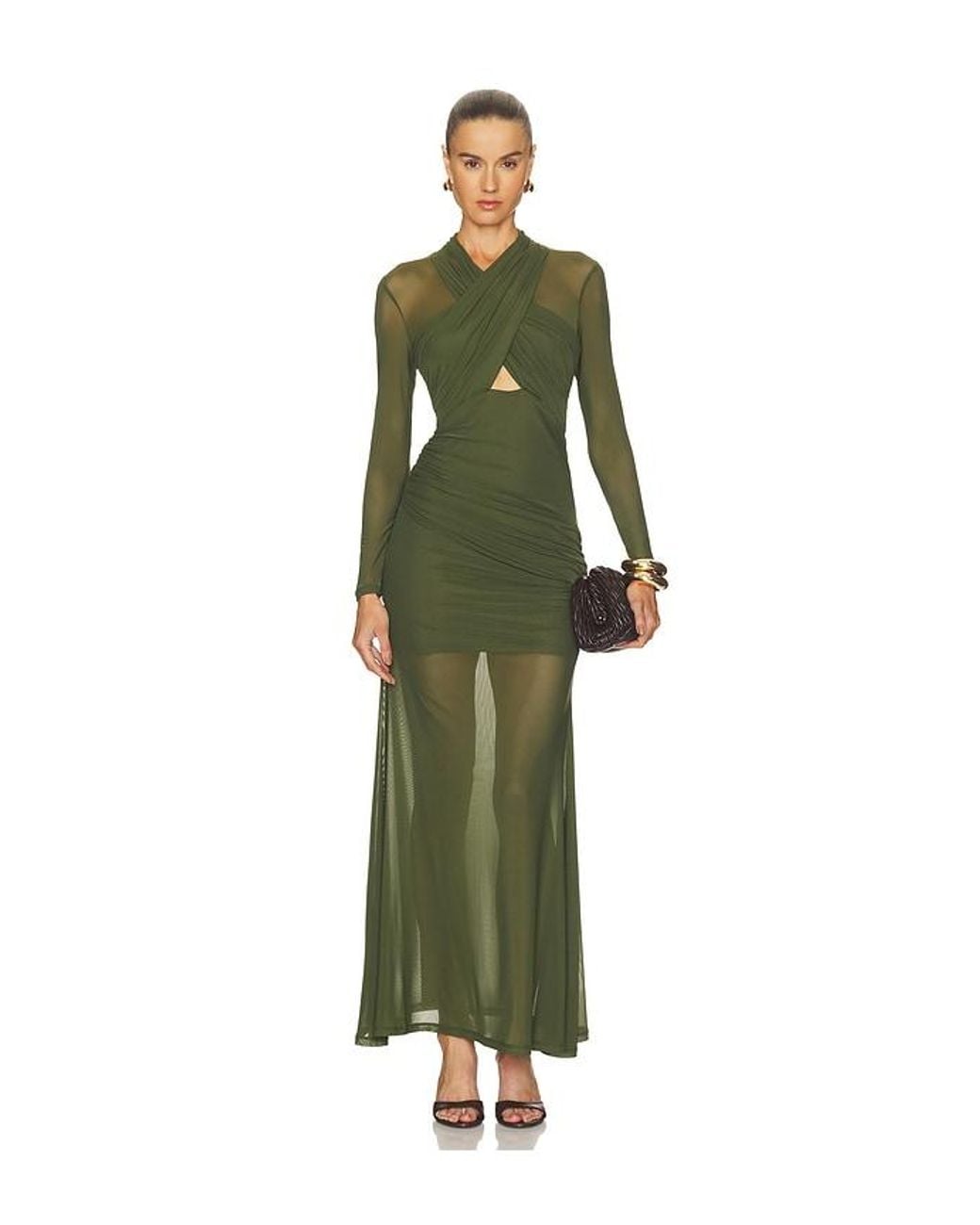Bardot Green Veria Wrap Mesh Maxi Dress
