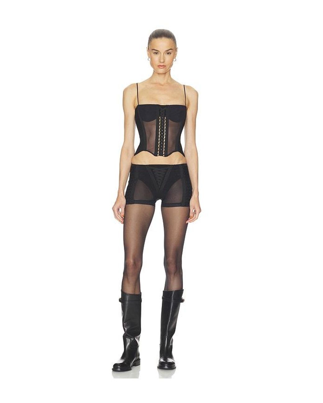 HAELO Black Layered Lace Up Corset Top