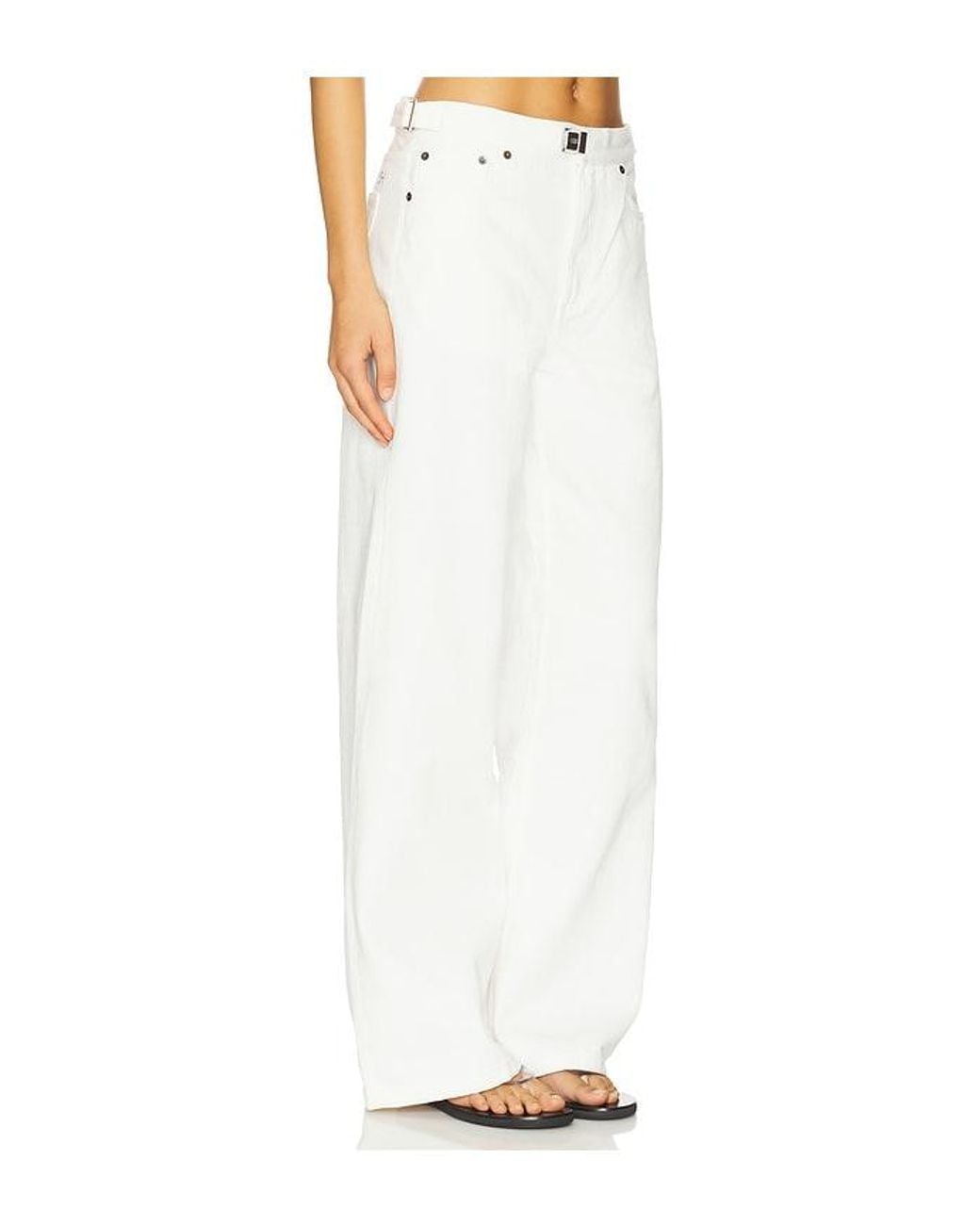 Still Here White Buckle Wide Leg Jeans
