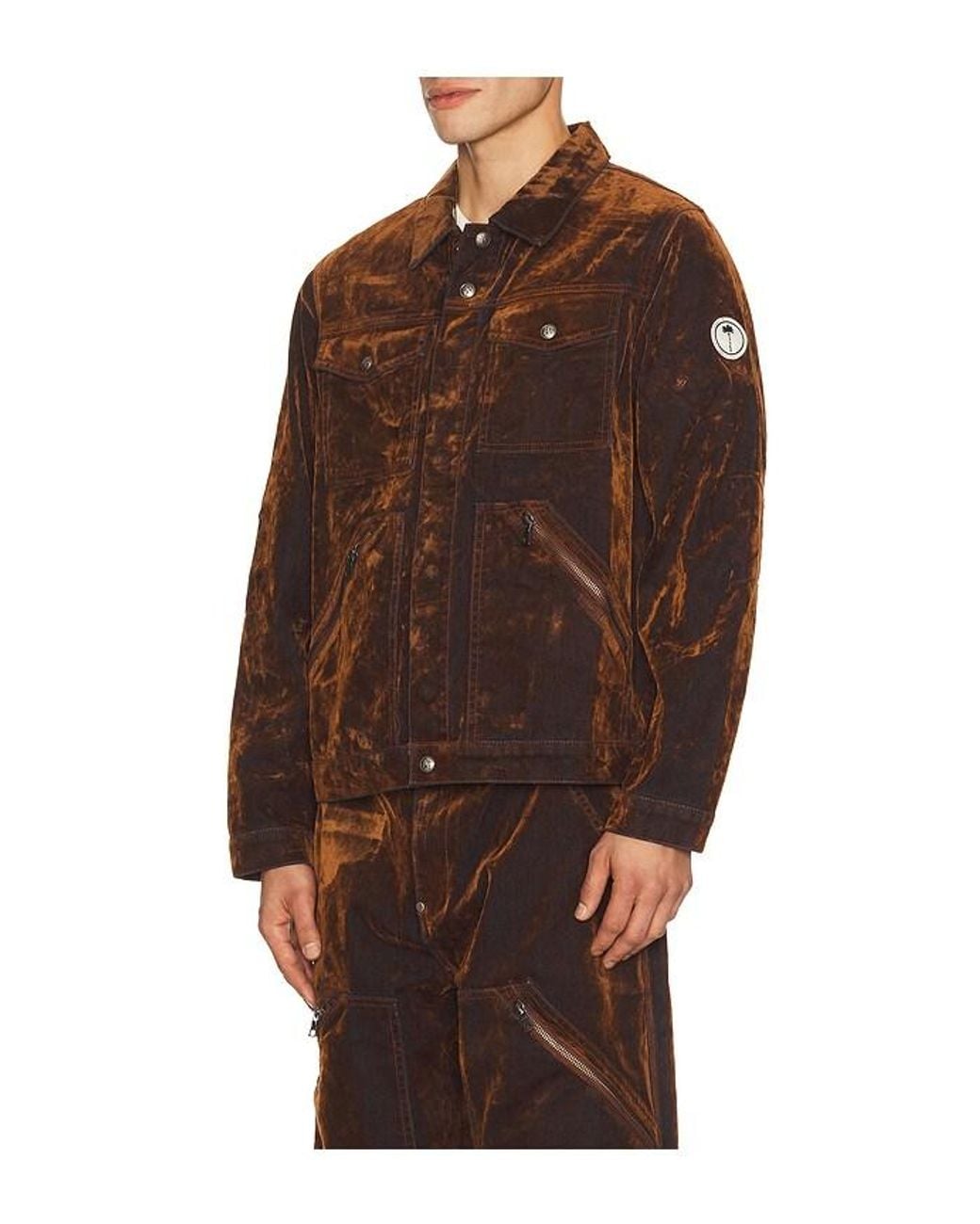 Palm Angels Brown Palm Tree Flock Denim Jacket for men