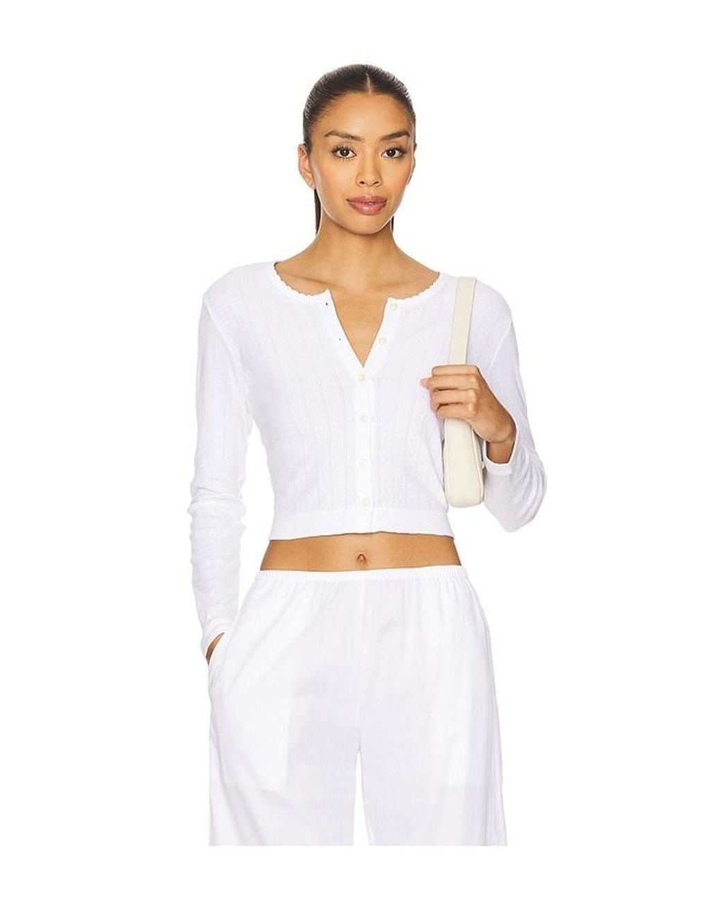 Leset White Pointelle Crop Cardigan