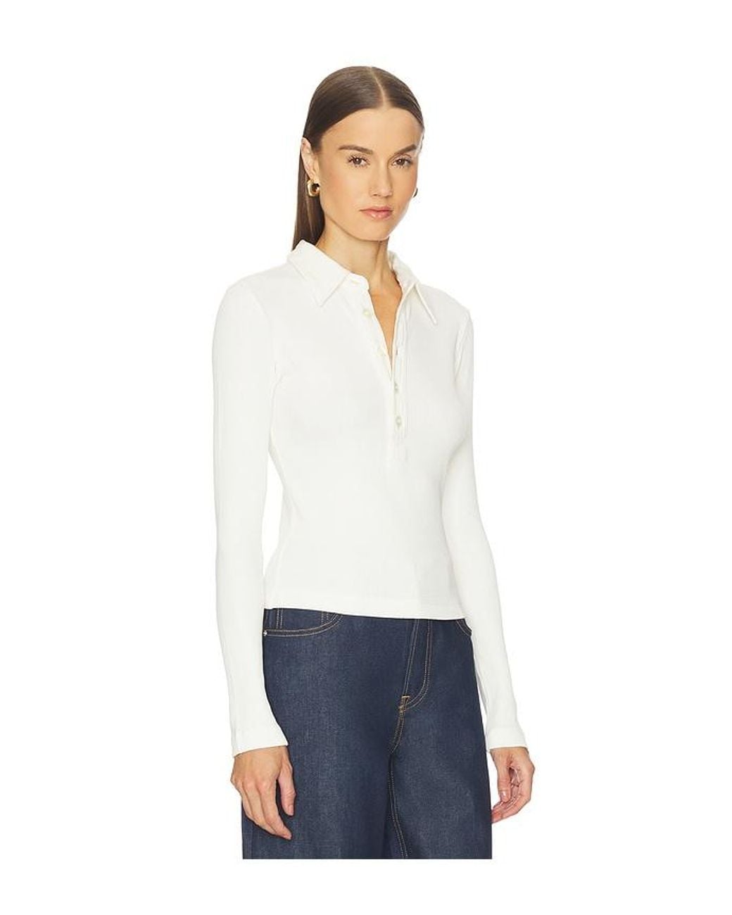 Citizens of Humanity White Long Sleeve 60's Polo
