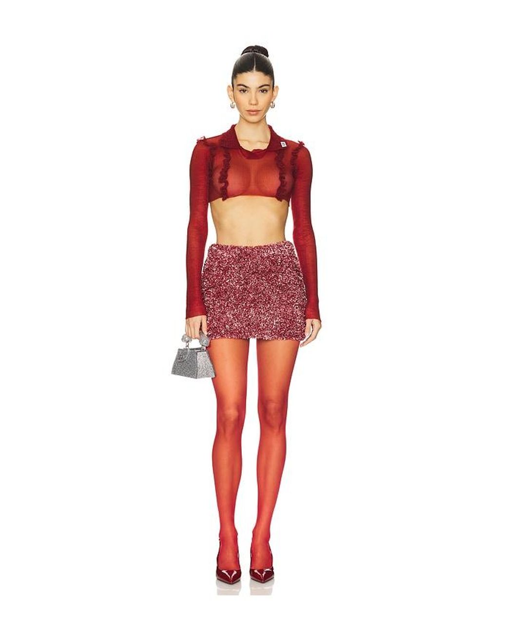 Gcds Red Metallic Mini Skirt