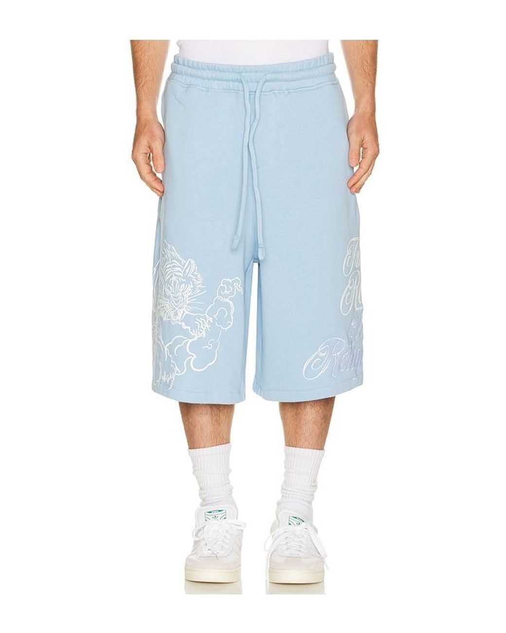 True Religion Blue Tiger Script Mikey Fleece Shorts for men
