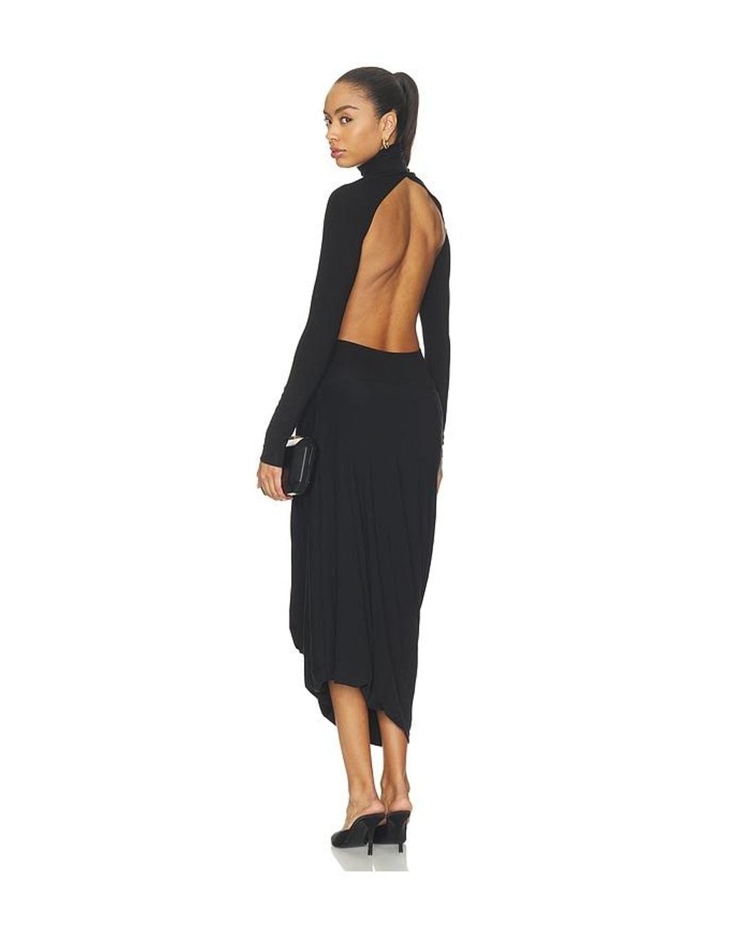 The Line By K Black Jan Open Back Draped Longsleeve Dress
