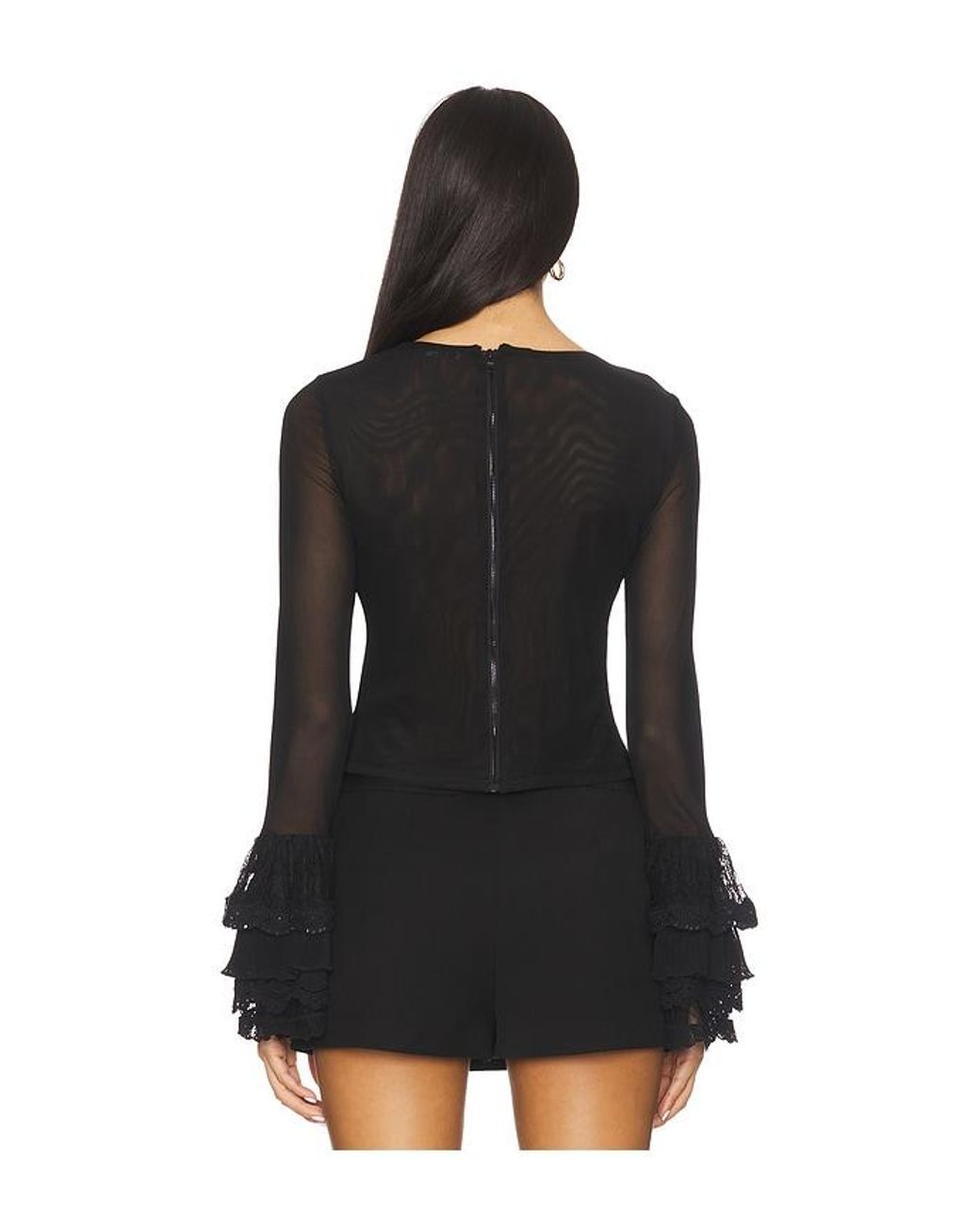 Alice + Olivia Black Delaina Long Sleeve Crop Top With Ruffle Cuff