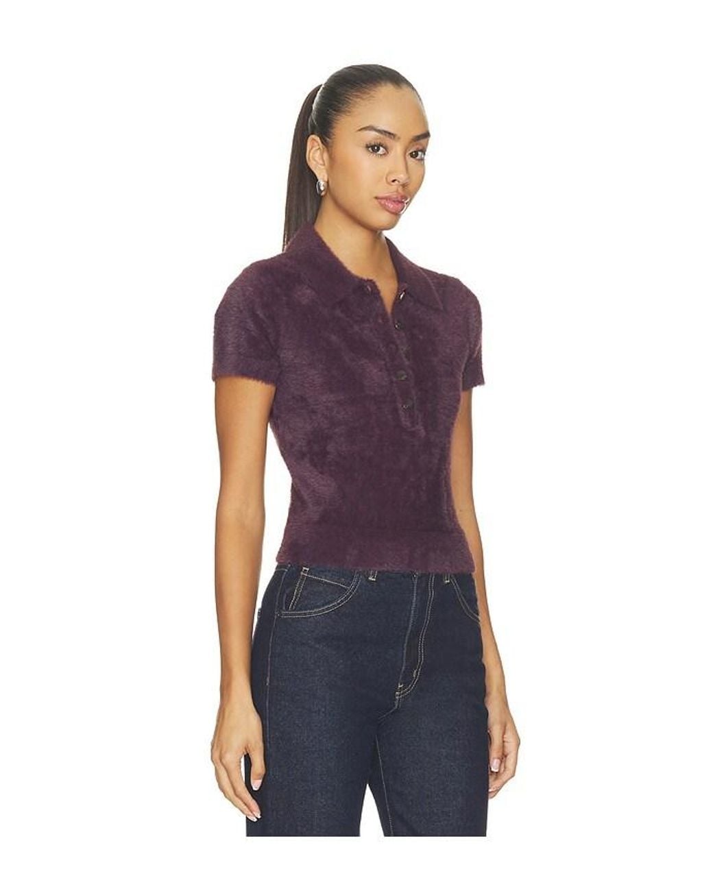 L'Agence Blue 'Agence Cirrus Short Sleeve Crop Polo