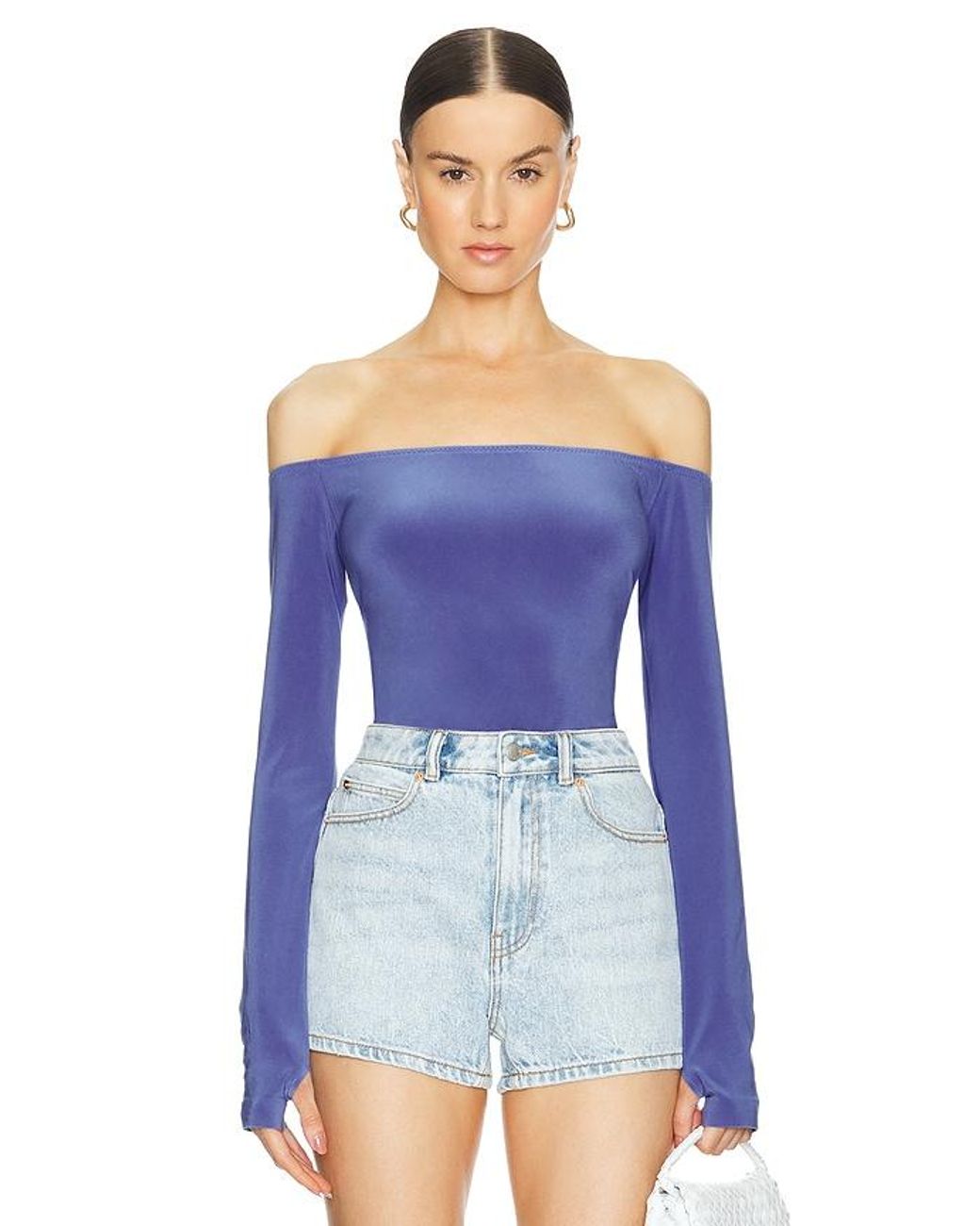 Norma Kamali Blue Long Sleeve Off Shoulder Top