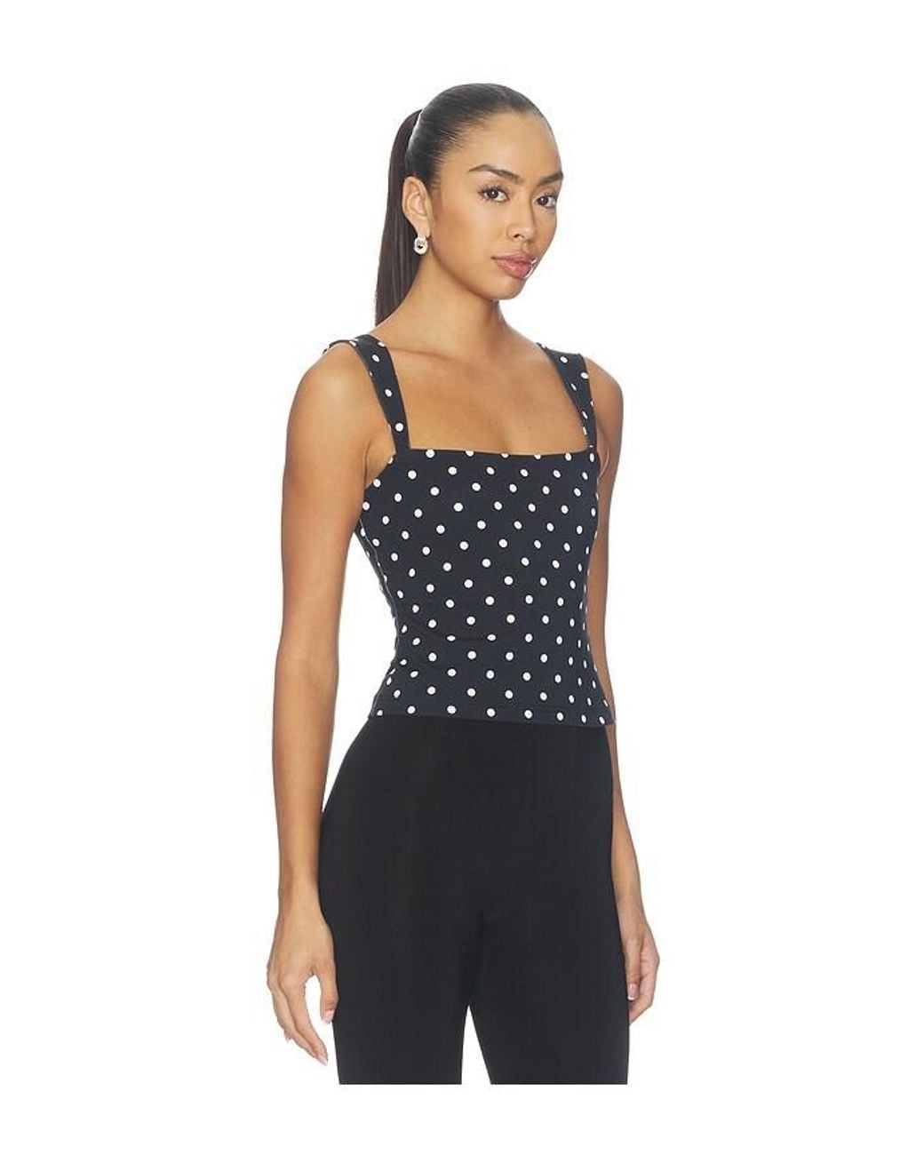 Susana Monaco Blue Polka Dot Angle Strap Top