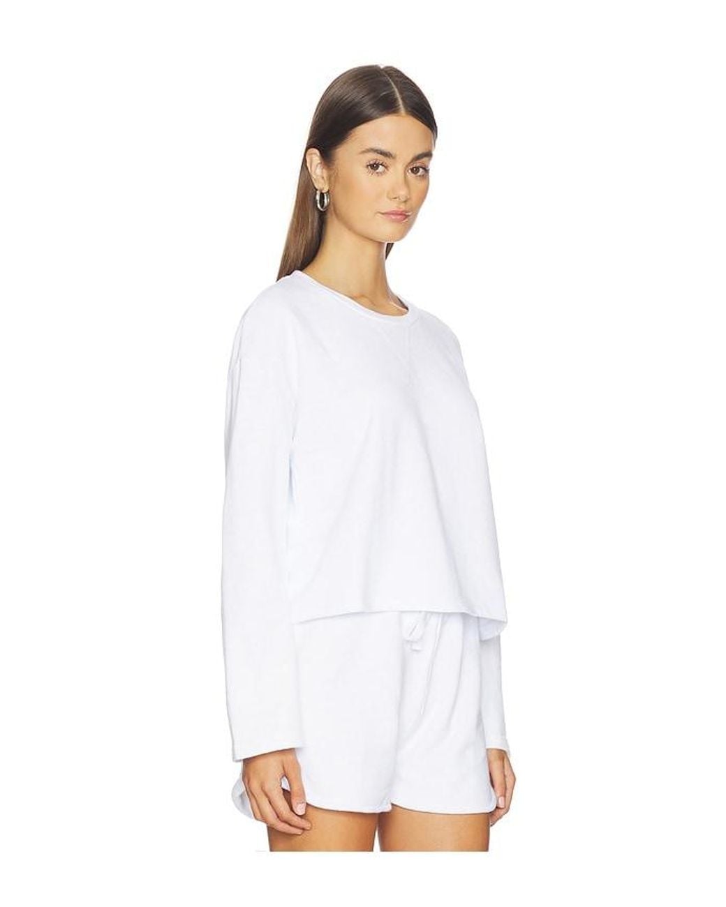 Bobi White Drop Shoulder Pullover Top