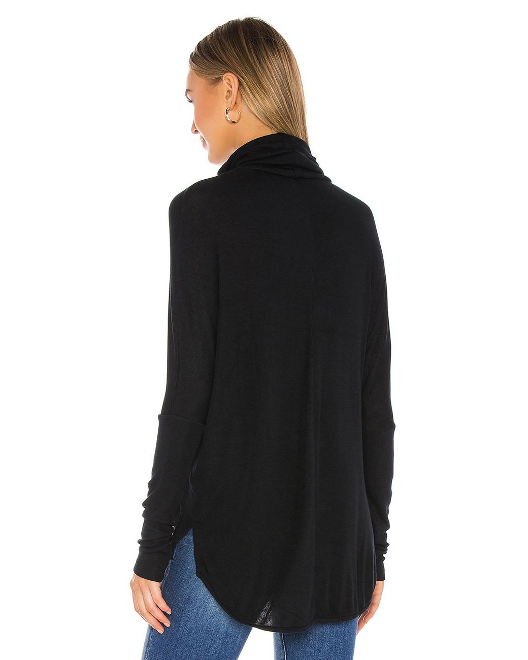 Bobi Synthetic Draped Rib Cowl Neck Sweater In Black Lyst