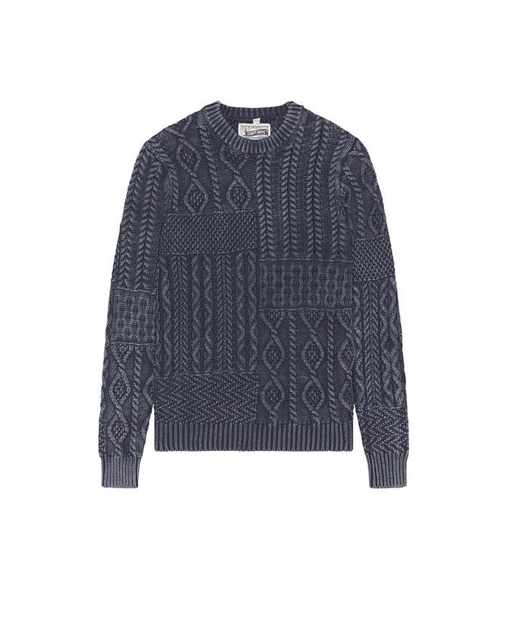 Schott Nyc Blue Stonewashed Patchwork Cotton Sweater for men