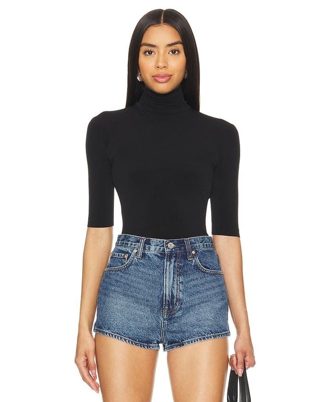 Norma Kamali Black Slim Fit Short Sleeve Turtleneck Top