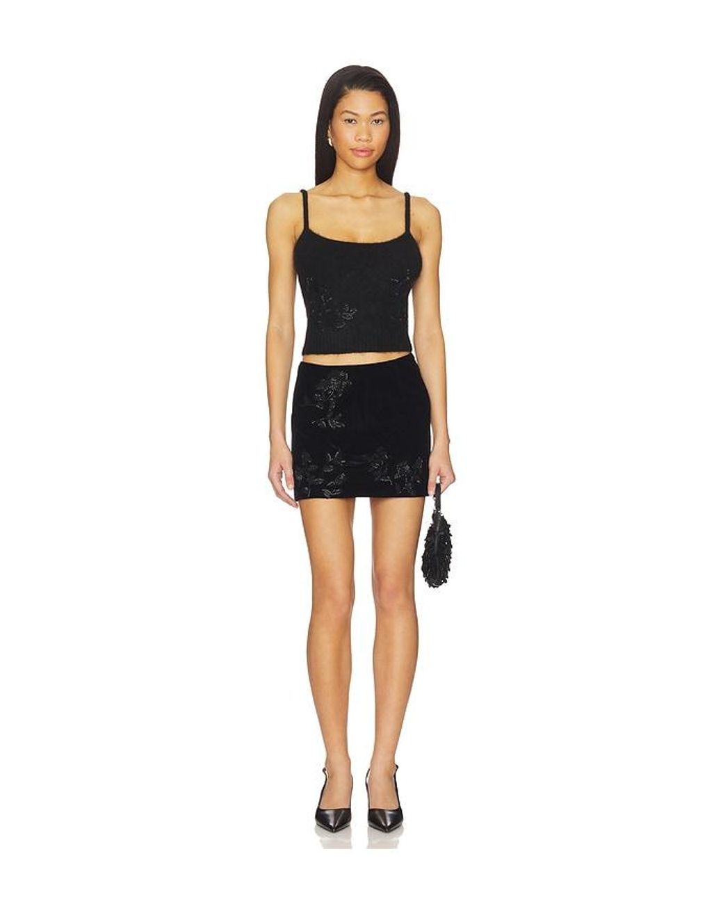 Markgong Black Beaded Mohair Knit Top