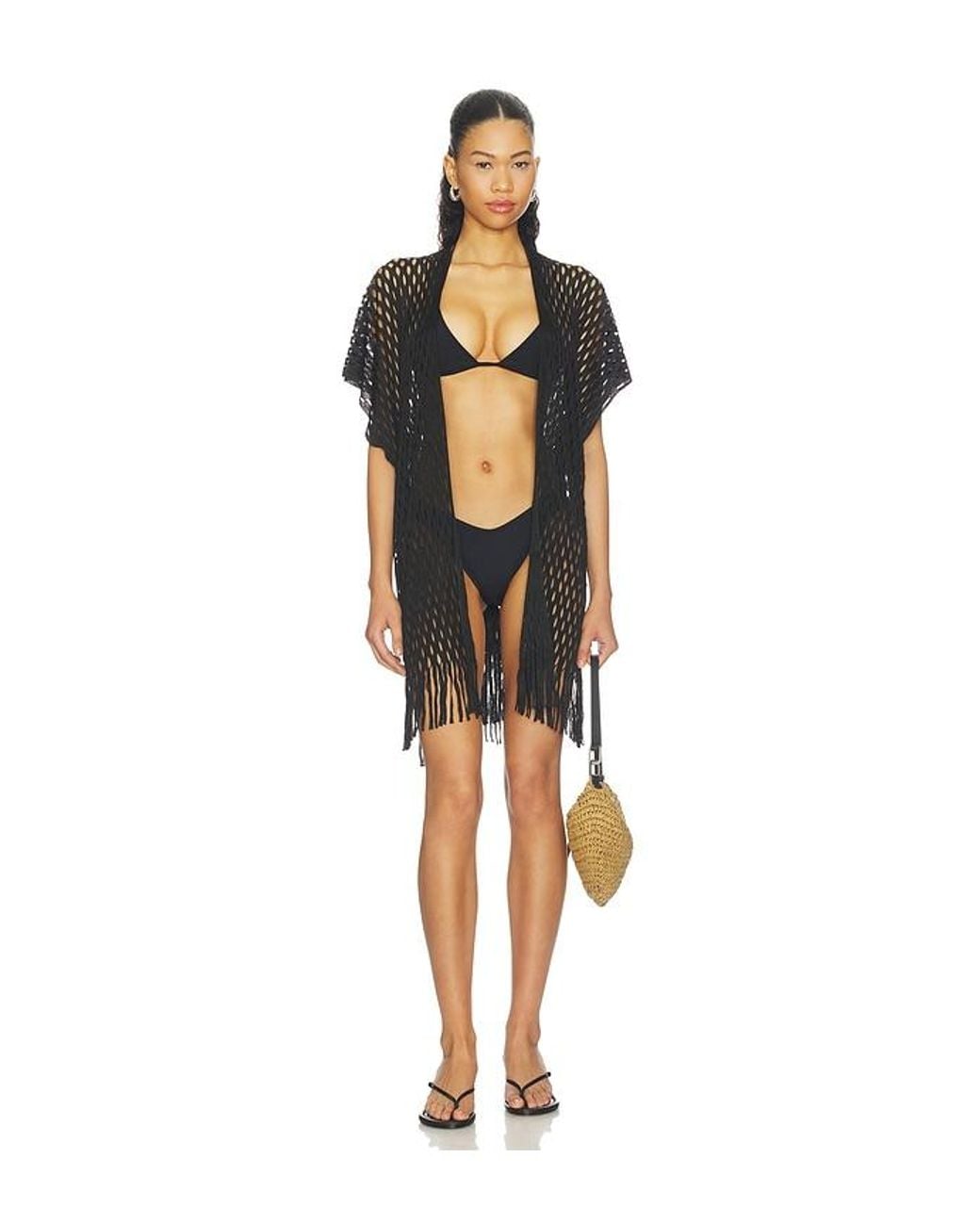 Luli Fama Black Caught Up Short Caftan
