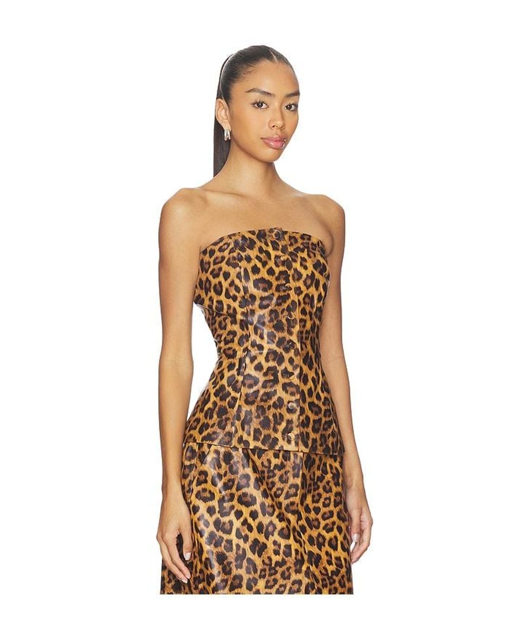 AEXAE Natural Leather Bandeau Peplum Top