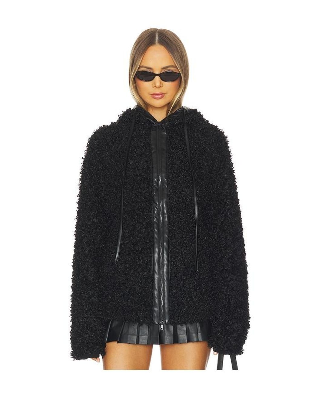 Norma Kamali Black Oversized Raglan Sleeve Zip Front Hooded Jacket
