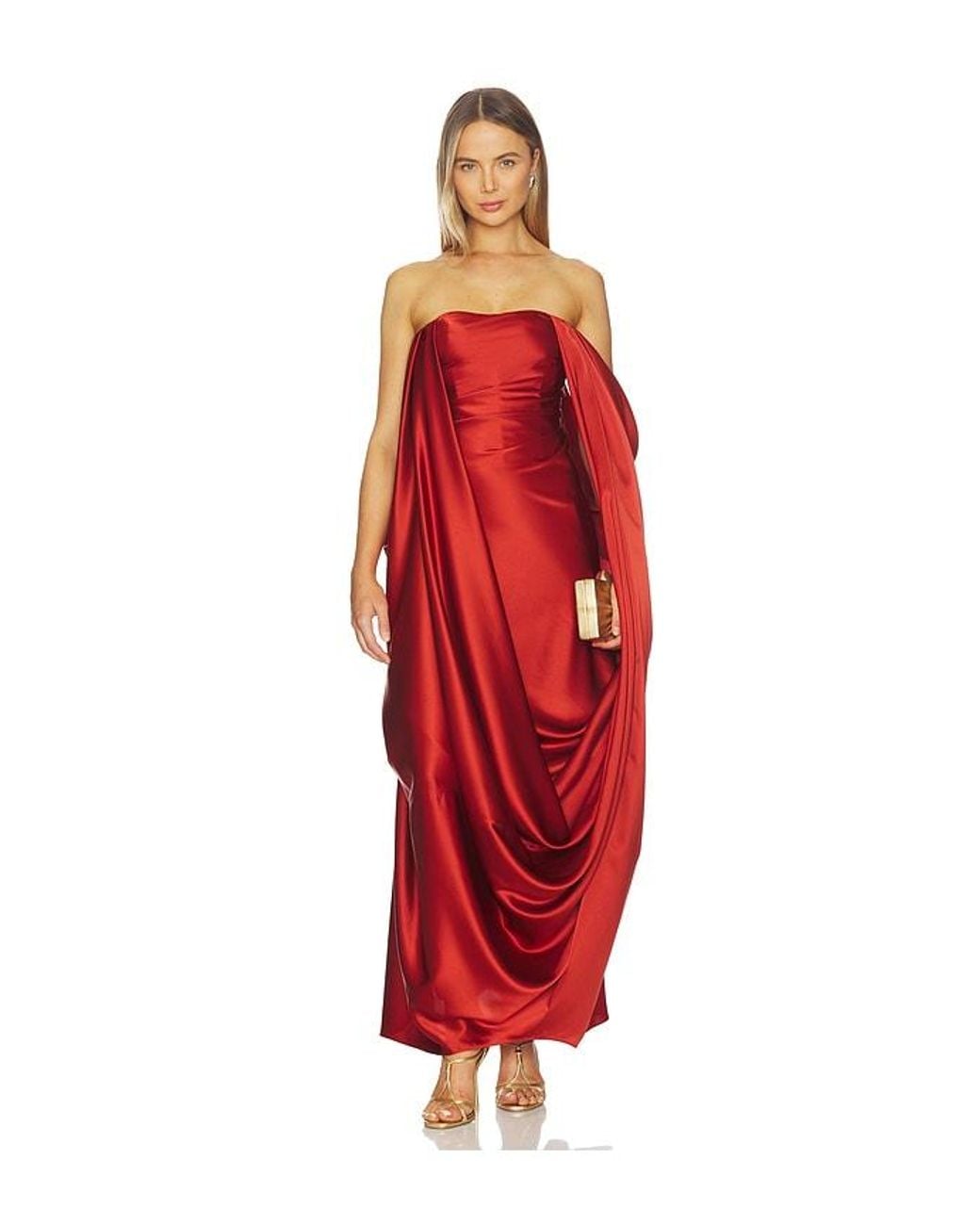 Alejandra Alonso Rojas Red Draped Overlay Gown