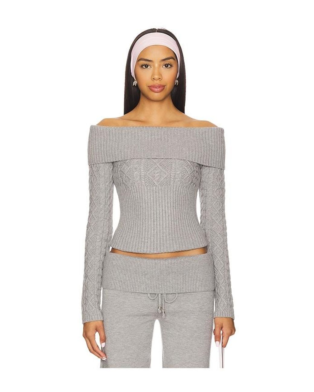 Frankie's Bikinis Gray Jazz Cable Knit Sweater