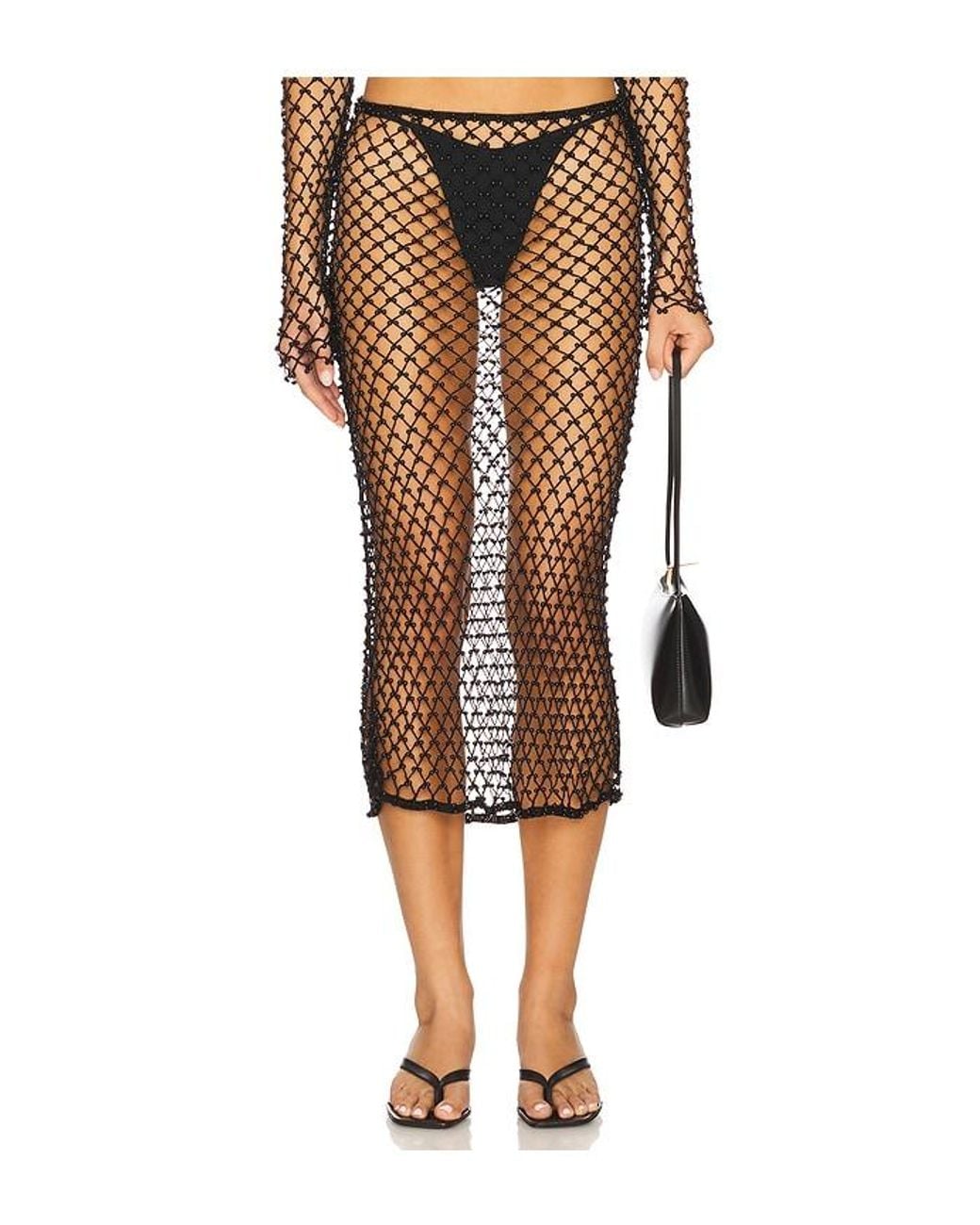 Lovers + Friends Black Marnnie Beaded Crochet Skirt