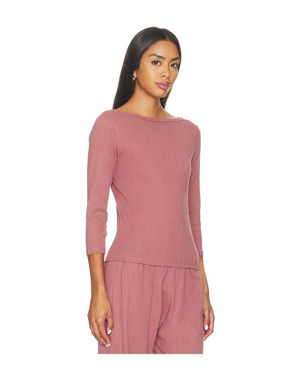 VIR VITA Pink Florence Boatneck Pointelle Top