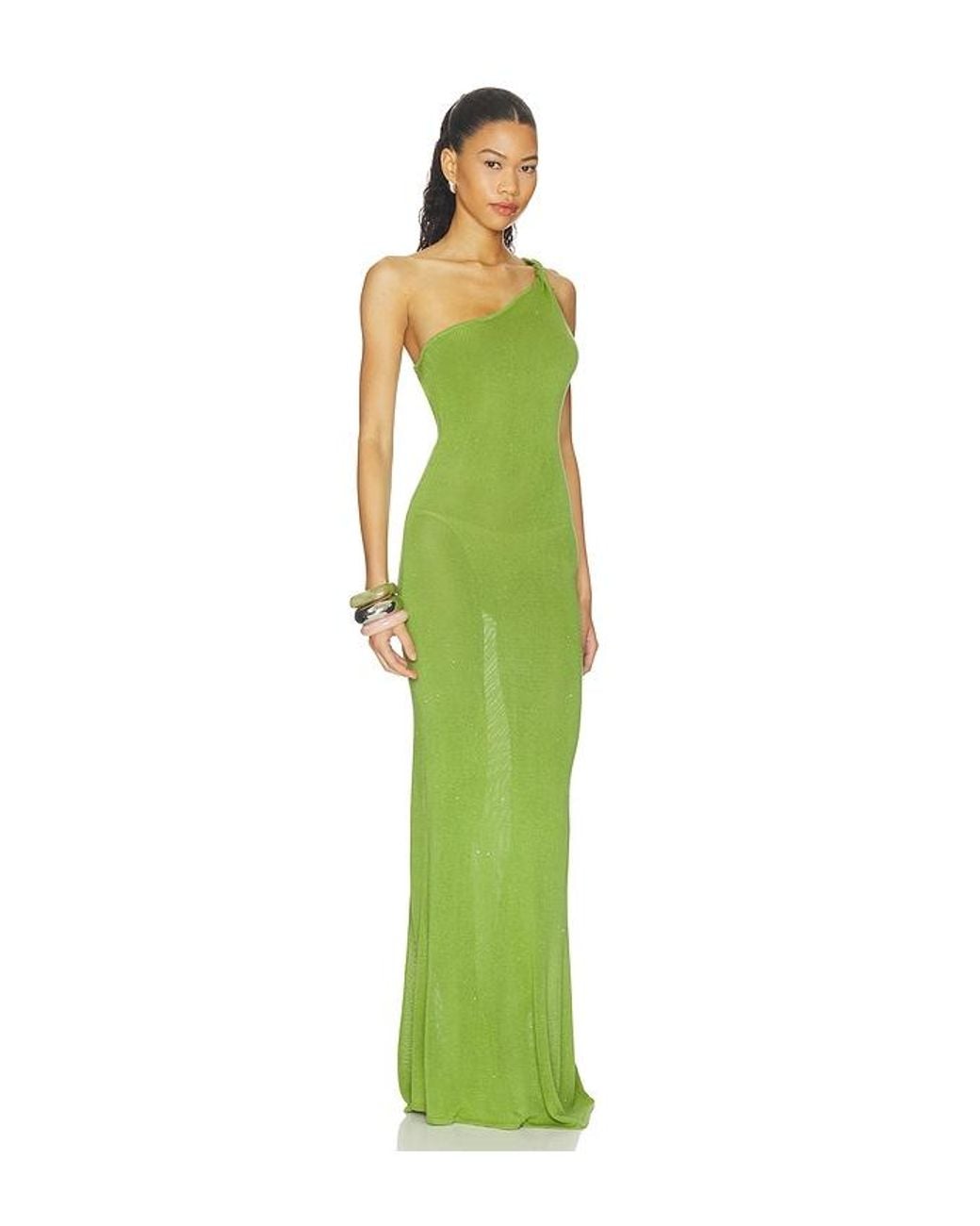 Runaway the Label Green Diana Asymmetric Neck Maxi Dress