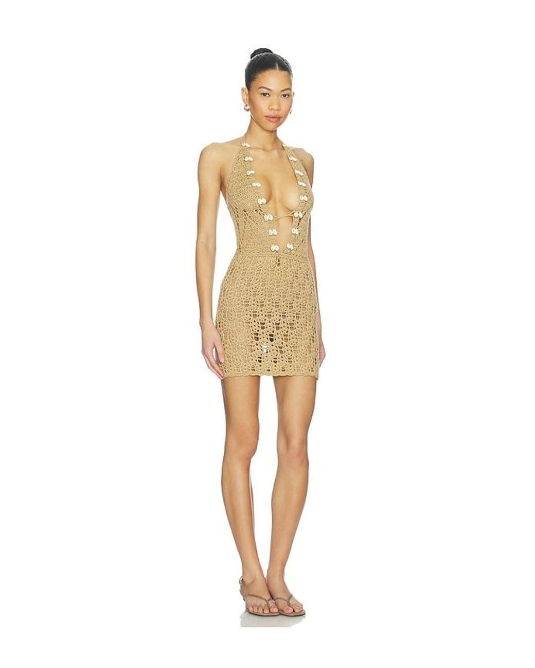MORE TO COME Natural Tamia Crochet Mini Dress