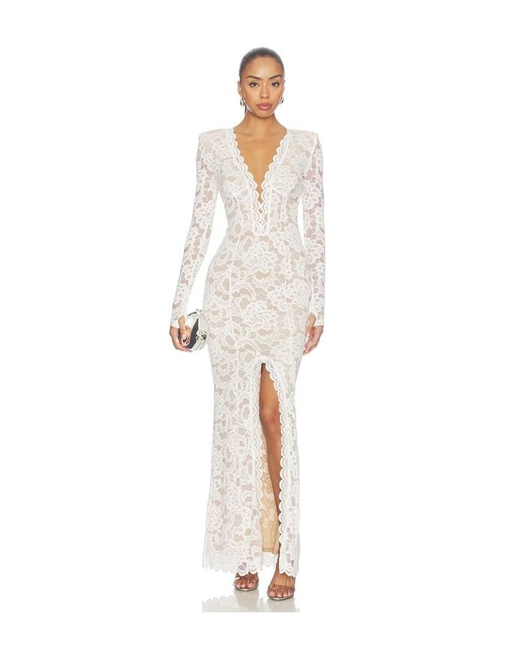 Nookie White Delphine Longsleeve Lace Gown