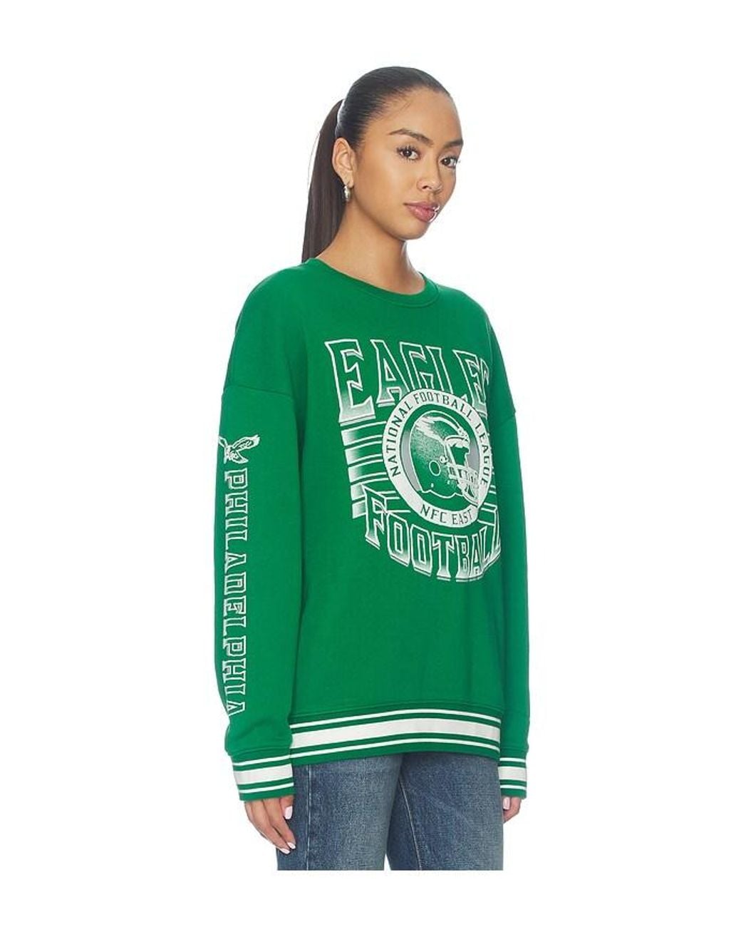 Junk Food Green Eagles Striped Rib Crew Sweatshirt