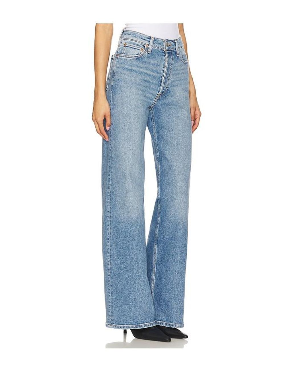 Re/done Blue 70S Ultra High Rise Wide Leg Jeans