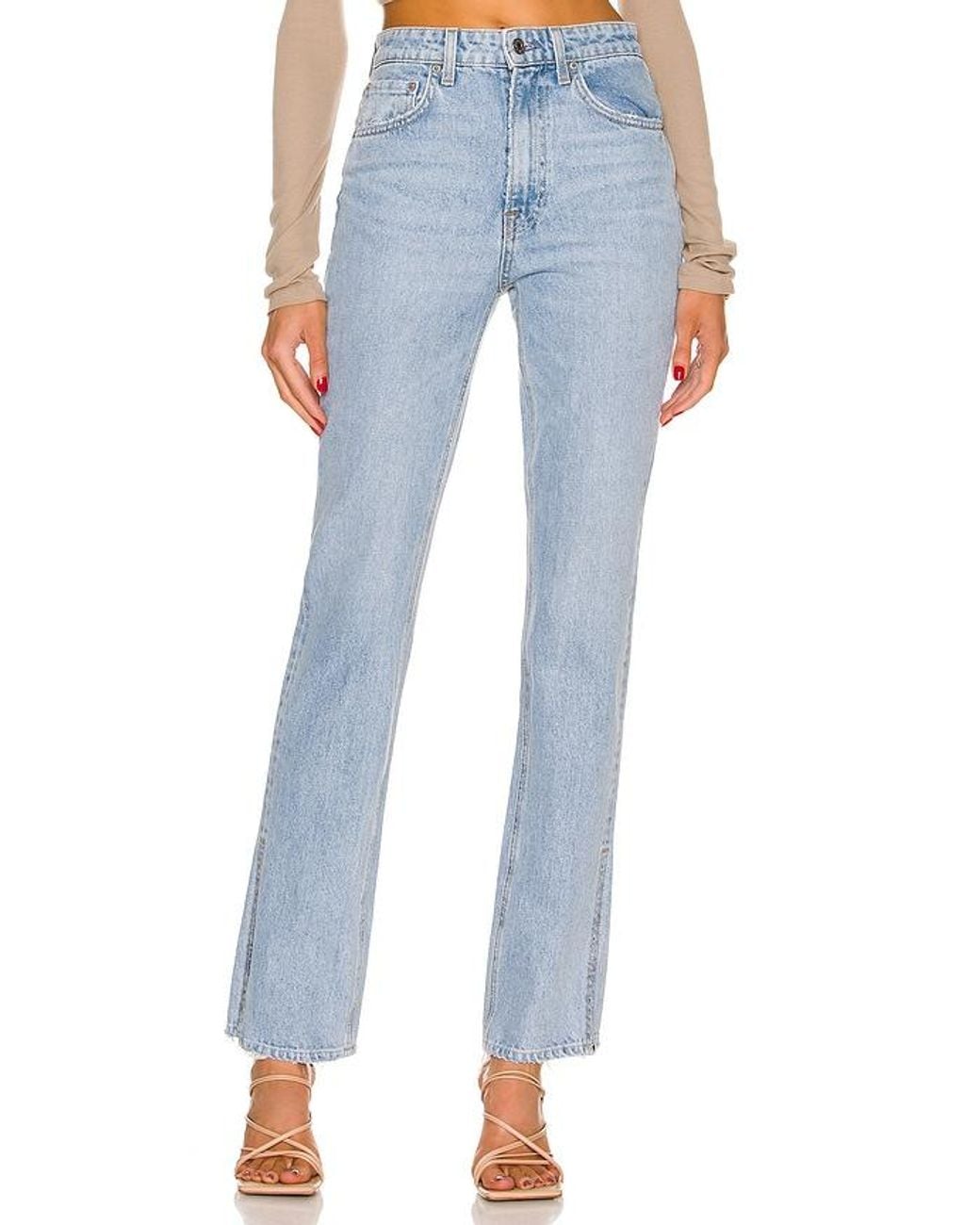 GRLFRND Blue Harlow High Rise Boot Slit Jeans