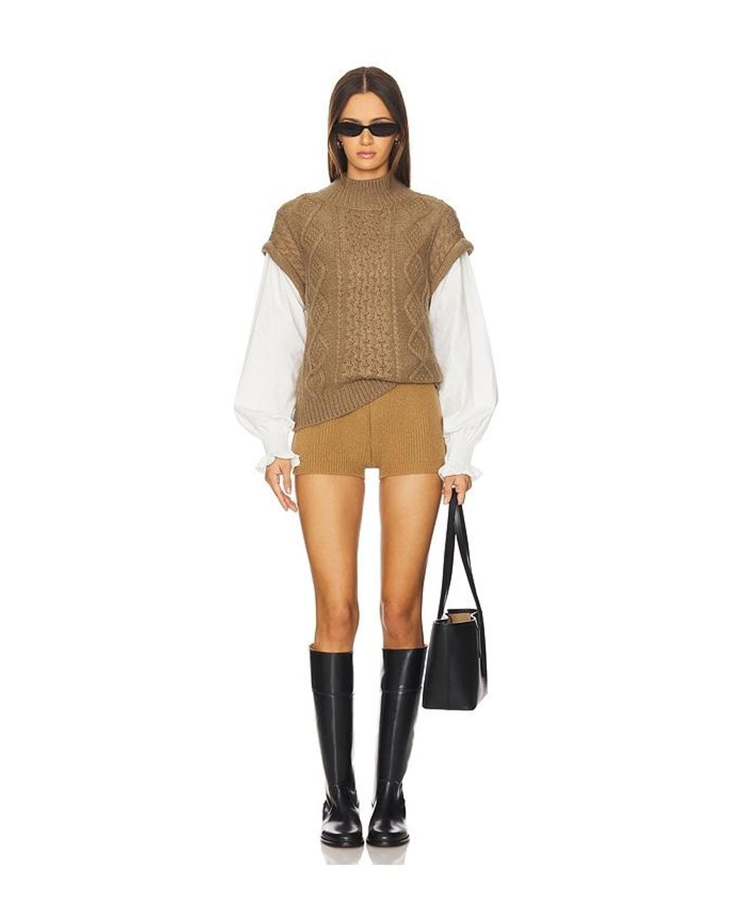 Astr Brown Angeline Mixed Media Sweater