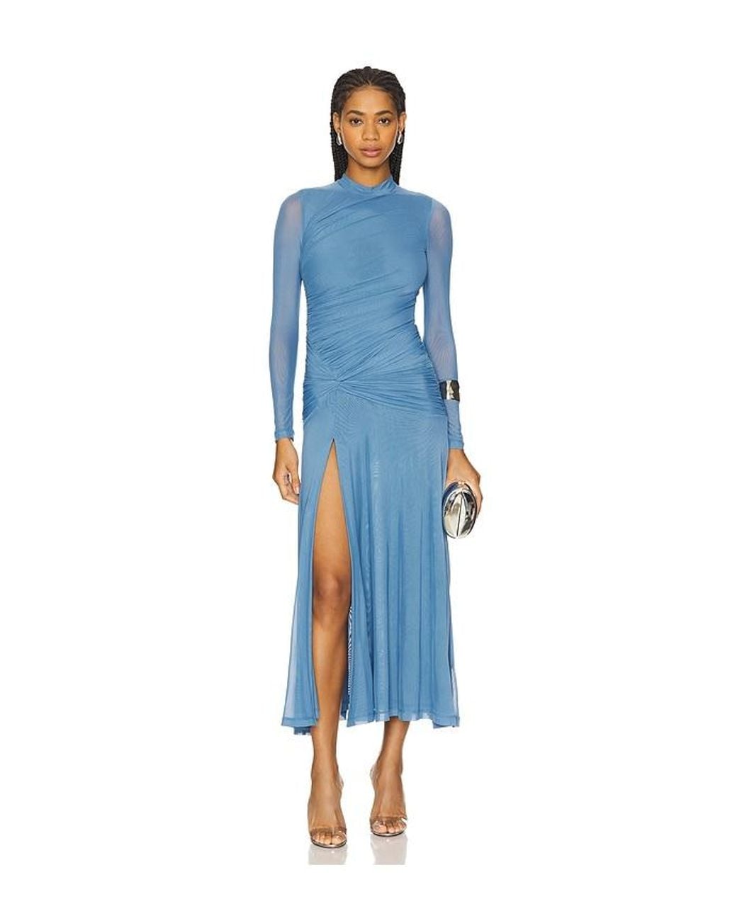 Bardot Liyana Ruched Mesh Dress in Blue | Lyst